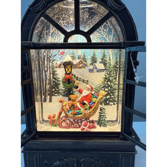 Lighted Christmas Window Snow Globe Santa Sleigh Glitter Water Lantern Decor - Picture 3 of 7